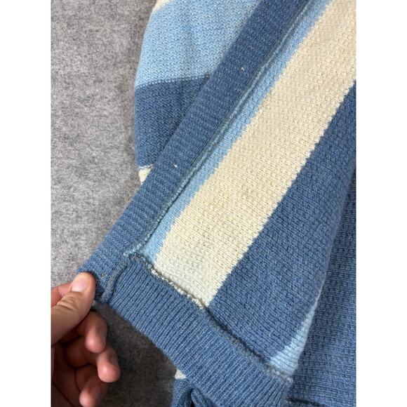 Vintage 50s Striped Cardigan Sweater Mens Small Blue White Button Up Cozy Knit - Picture 4 of 10
